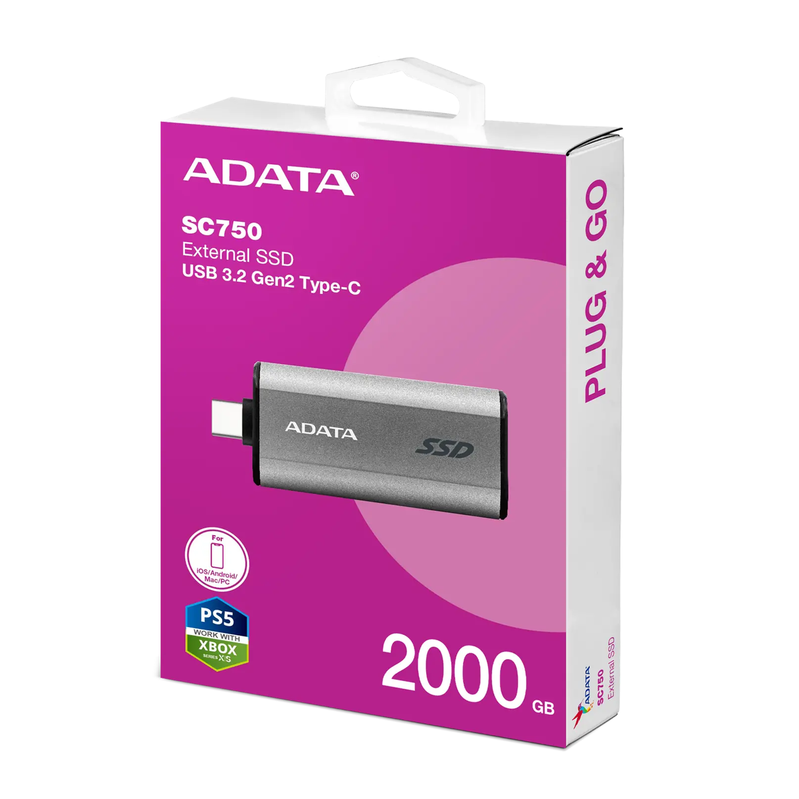 Disc extern, ADATA EXT SSD SC750 2TB USB-C