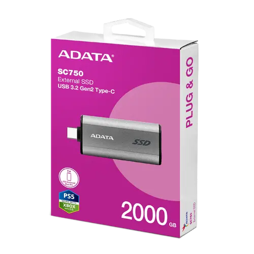 Външен диск, ADATA EXT SSD SC750 2TB USB-C