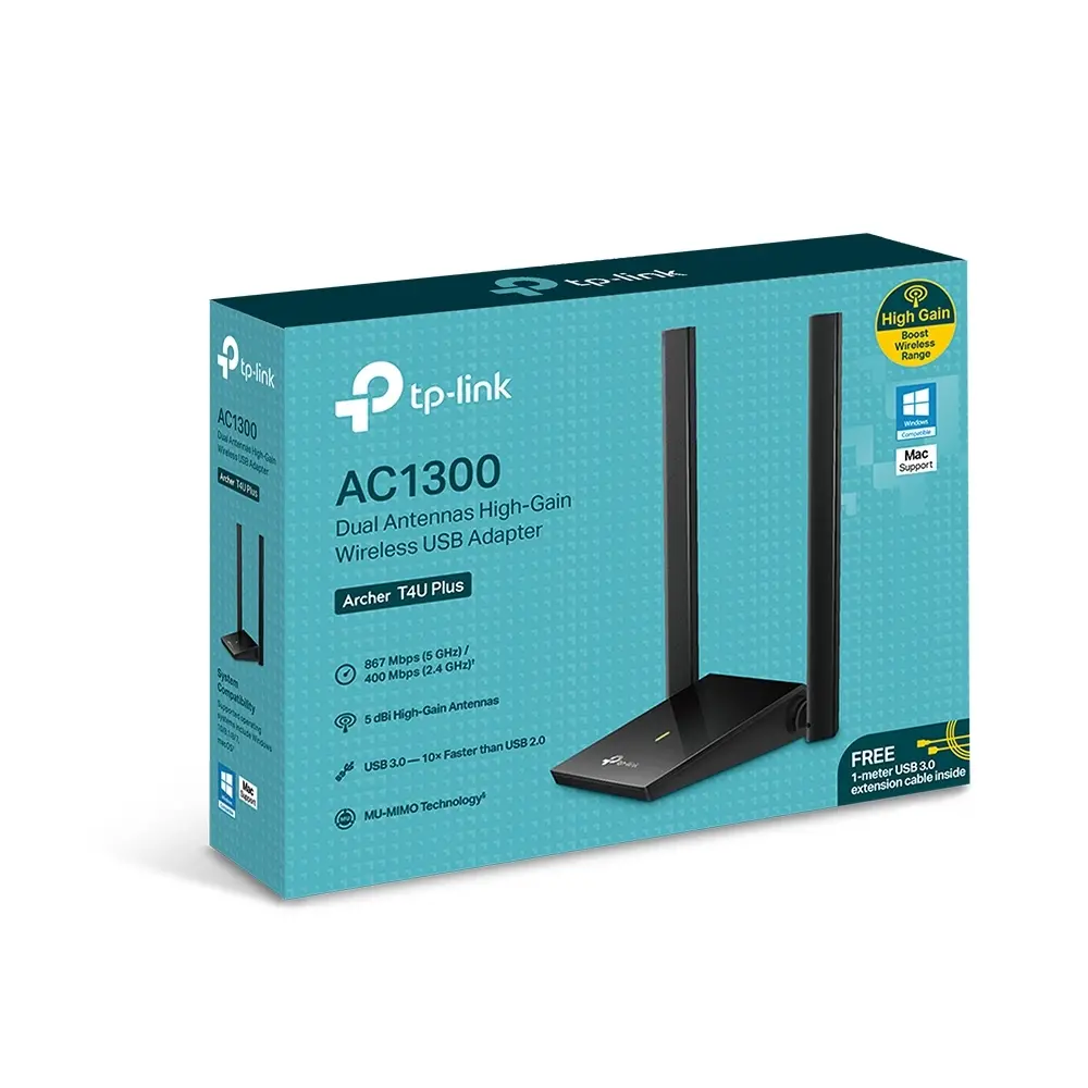 Безжичен адаптер TP-LINK Archer T4U Plus,AC1300,двулентов,USB 3.0, 2 външни ант. - image 4
