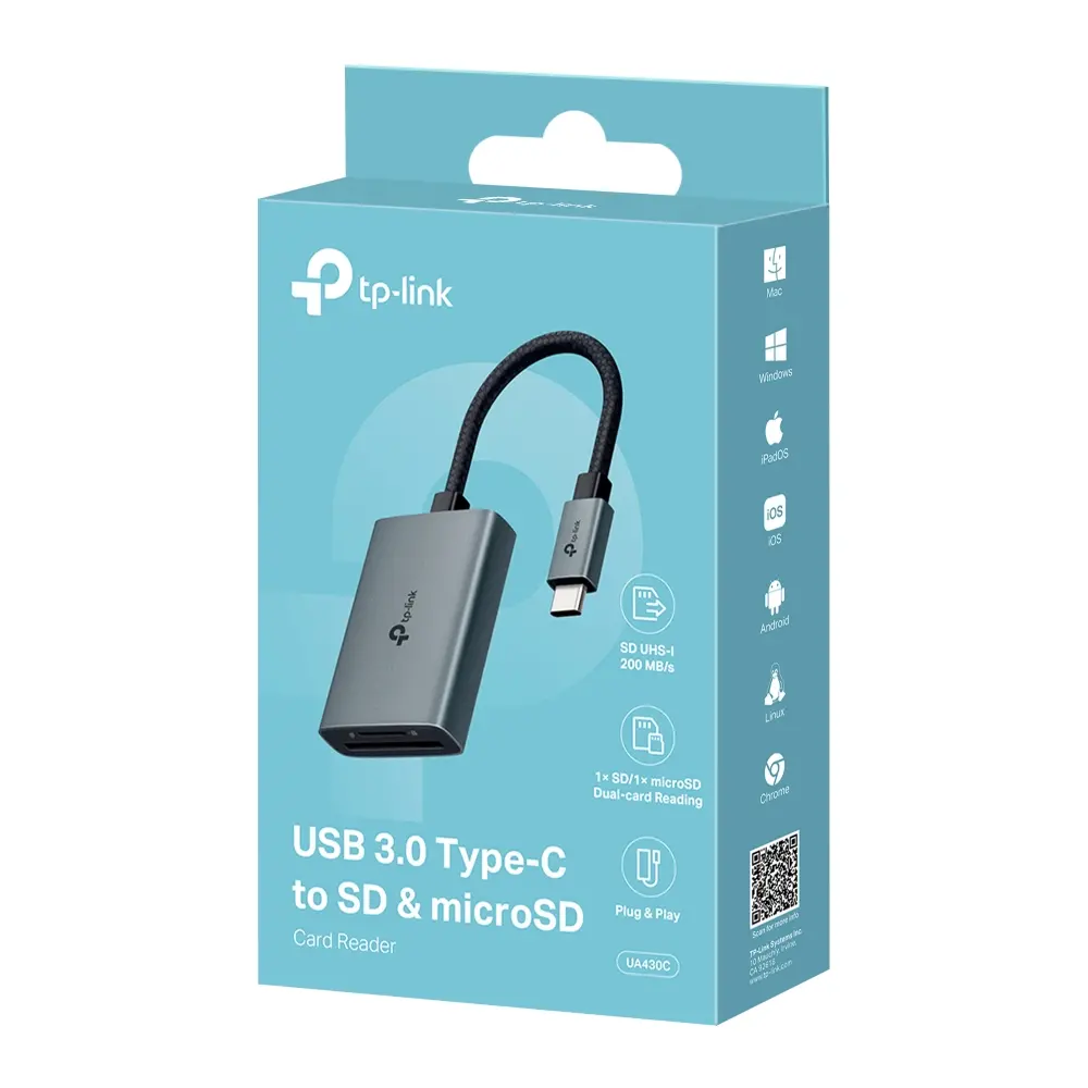 Четец на карти TP-LINK UA430C, USB 3.0 Type-C към SD и microSD 3.0 - image 6