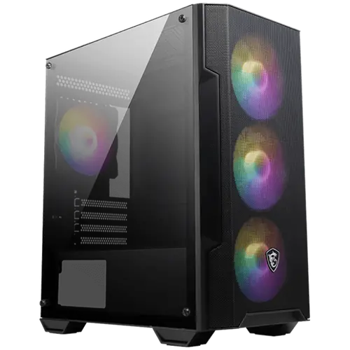 MSI MAG FORGE M100A, M-ATX Tower, M-ATX/ M-ITX, 1x USB 3.2 Gen 1 Type-A, 2x USB 2.0 Type-A, 1x Audio, 1x Mic, Power Button, 4x 120mm ARGB Fans, Mesh Panel, Acrylic panel.