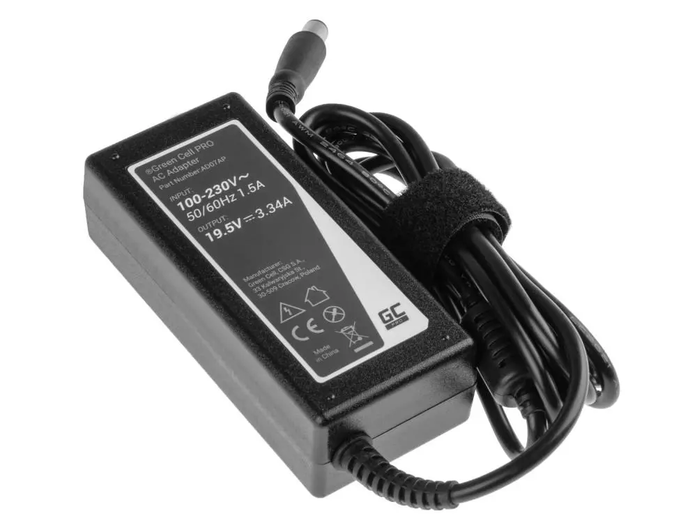 Захранване за лаптоп GREEN CELL, AC Adapter за DELL PRO Charger / AC Adapter 19.5V 3.34A 65W for Dell Latitude E6330 E6410 E6430 E6530 E7440 Inspiron 15 5558 15R N5110 - image 1