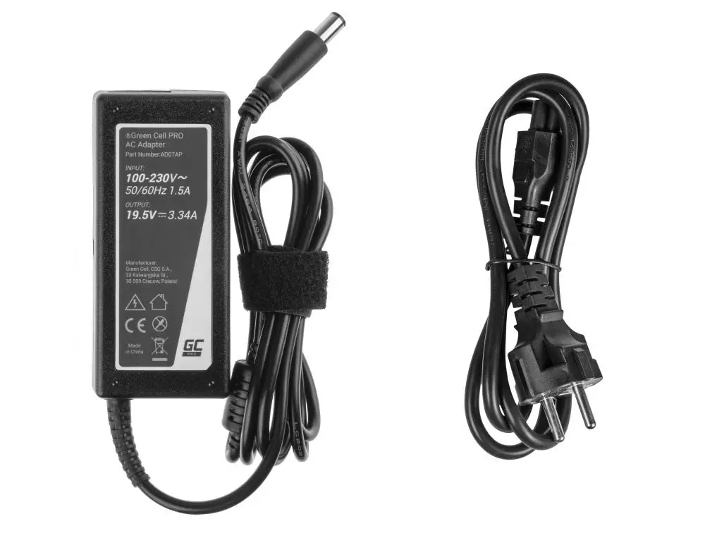 Захранване за лаптоп GREEN CELL, AC Adapter за DELL PRO Charger / AC Adapter 19.5V 3.34A 65W for Dell Latitude E6330 E6410 E6430 E6530 E7440 Inspiron 15 5558 15R N5110 - image 2