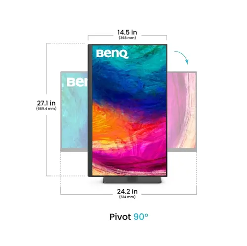 Монитор, BenQ PD2706QN, 27", 100Hz, QHD IPS, AQCOLOR, Designer, Pantone, Nano Matte Panel, HDR10, 100% sRGB, Card Reader, HDMI (2.0), DP (1.4), USB-C (DP alt. PD 90W), USB Hub, 3.5 Jack, 2x 3W, Pivot, Height adj. 115mm, VESA 100 - image 3