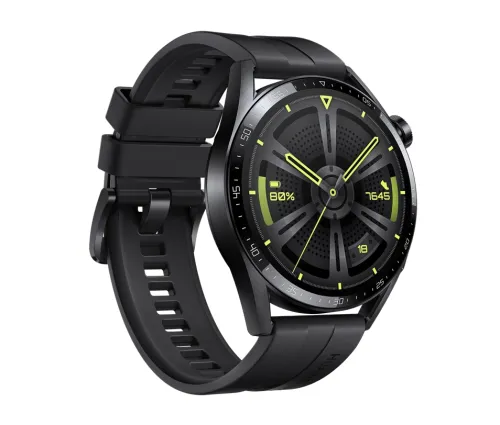Часовник, Huawei Watch GT 3 46mm, Active Jupiter-B19S, 1.43", Amoled, 466x466, PPI 326, 4GB, Bluetooth 5.2 supports BLE/BR/EDR, 5ATM, NFC, GPS, Battery 455 maAh, Black Fluoroelastomer Strap