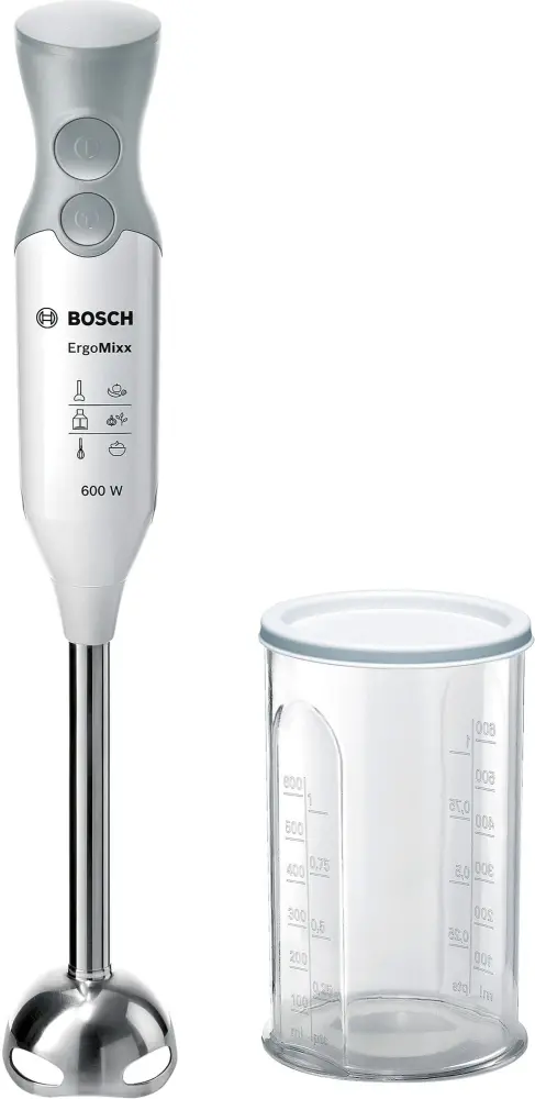 Μπλέντερ χειρός, Bosch MSM66110, Blender, ErgoMixx, 600 W, Συμπεριλαμβάνεται διαφανής κανάτα, Λευκό