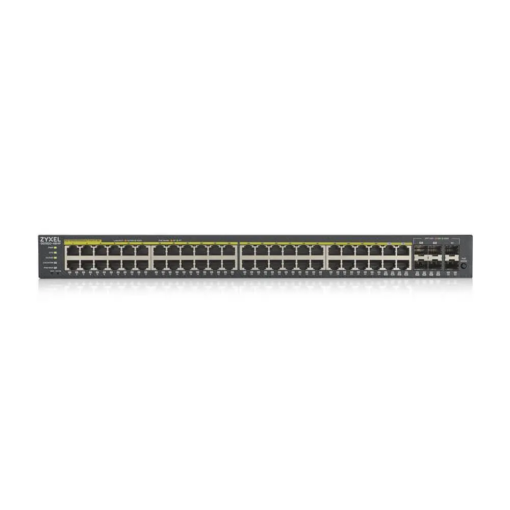 Комутатор, ZyXEL GS1920-48HPv2, 50 Port Smart Managed PoE Switch 44x Gigabit Copper PoE and 4x Gigabit dual pers., hybrid mode, standalone or NebulaFlex Cloud, 375 Watt PoE - image 1