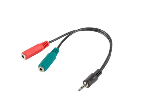 Кабел, Lanberg mini jack 3.5mm (M) 4pin -> 2X mini jack 3.5mm (F) 3pin ADAPTER ON cable 20cm, black - image 1