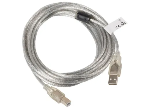 Кабел, Lanberg  USB-A (M) -> USB-B (M) 2.0 cable 5m, transparent ferrite - image 1