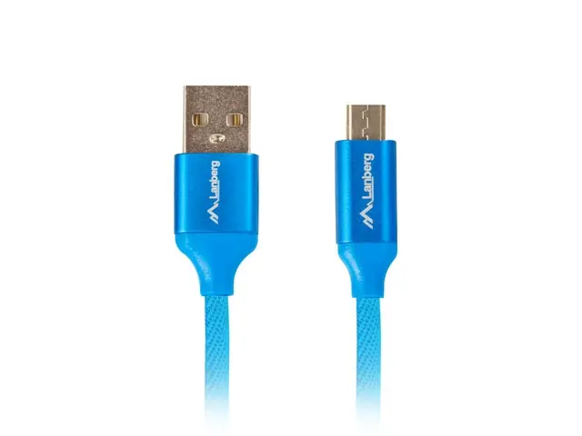 Кабел, Lanberg USB MICRO-B (M) -> USB-A (M) 2.0 cable 1.8m, blue premium QC 3.0 - image 1