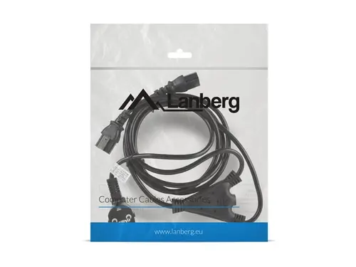 Кабел, Lanberg CEE 7/7 -> 2X IEC 320 C13 power cord 2m VDE, black - image 3