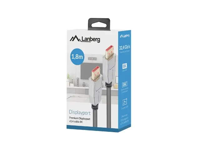Кабел, Lanberg display port M/M 20pin V1.4 1.8m 8K 60Hz, Black - image 2
