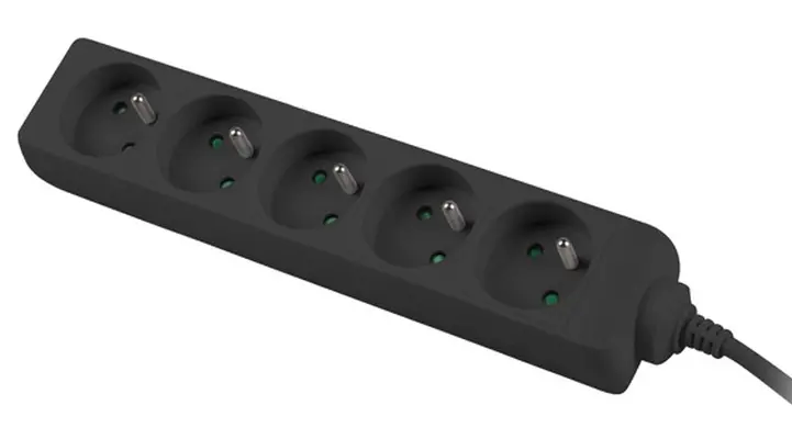 Разклонител, Lanberg power strip 1.5m, 5 sockets, french quality-grade copper cable, black