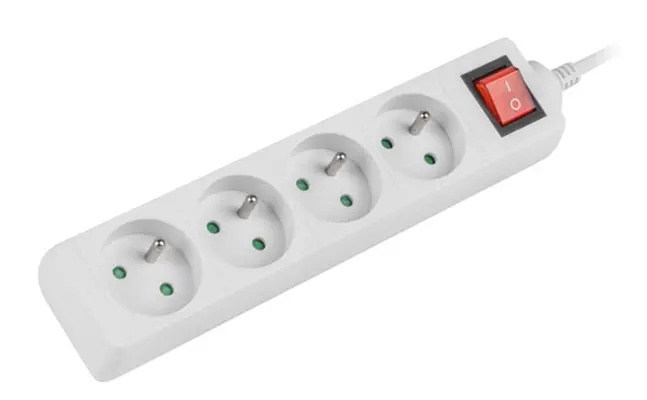 Разклонител, Lanberg power strip 1.5m, 4 sockets, french with circuit breaker quality-grade copper cable, white