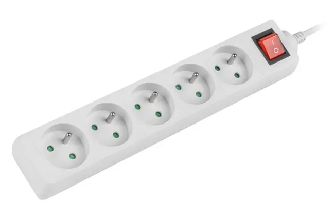 Разклонител, Lanberg power strip 1.5m, 5 sockets, french with circuit breaker quality-grade copper cable, white