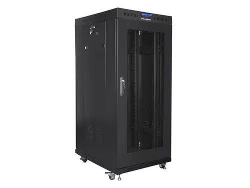 Ερμάριο επικοινωνιών, Lanberg rack cabinet 19" ελεύθερο 27U / 600x800 αυτοσυναρμολογούμενο flat pack με διάτρητη πόρτα LCD, μαύρο - 1