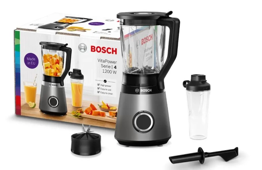 Блендер, Bosch MMB6174S Series 4, VitaPower Blender, 1200 W, Glass ThermoSafe jug 1.5 l, Tritan ToGo bottle 0.6 l, Two speed settings and pulse function, ProEdge stainless steel blades made in Solingen, Silver - image 3