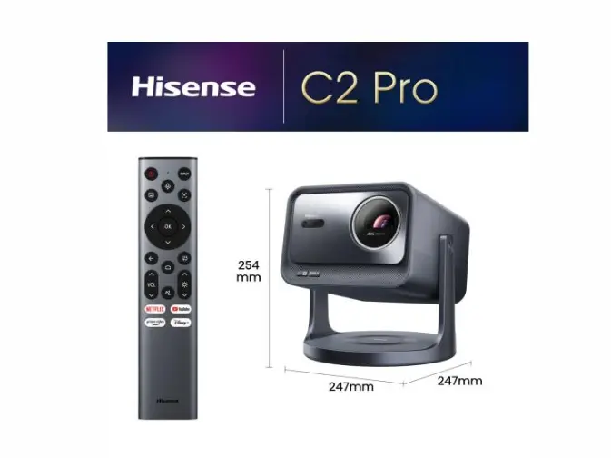 Мултимедиен проектор, Hisense C2 Pro Smart mini Laser Projector, 4K Ultra HD 3840x2160, 2000:1, 2600 lum, 60 Hz, Optical Zoom& Digital Zoom,Dolby Vision, IMAX enhanced,Dolby Vision, HDR10+, HDR10, HLG, 2*10W - image 1