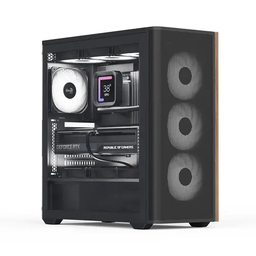 AeroCool кутия Case ATX - D501A Black, Addressable RGB, Wood