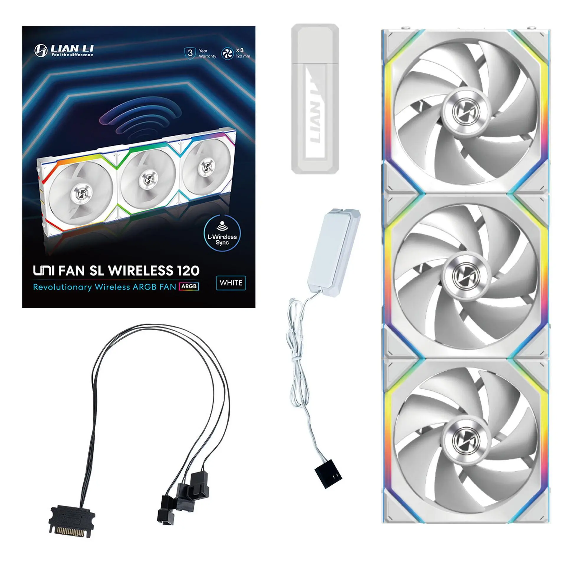 Вентилатори 3бр Lian Li UNI FAN SL Wireless ARGB PWM - 120 mm Бели + Контролер - image 10