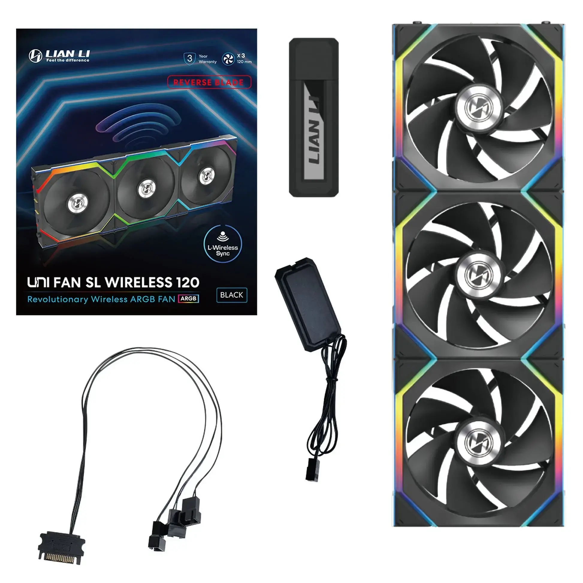 Вентилатори 3бр Lian Li UNI FAN SL Wireless ARGB PWM Reverse Blade - 120 mm Черен + Контролер - image 10