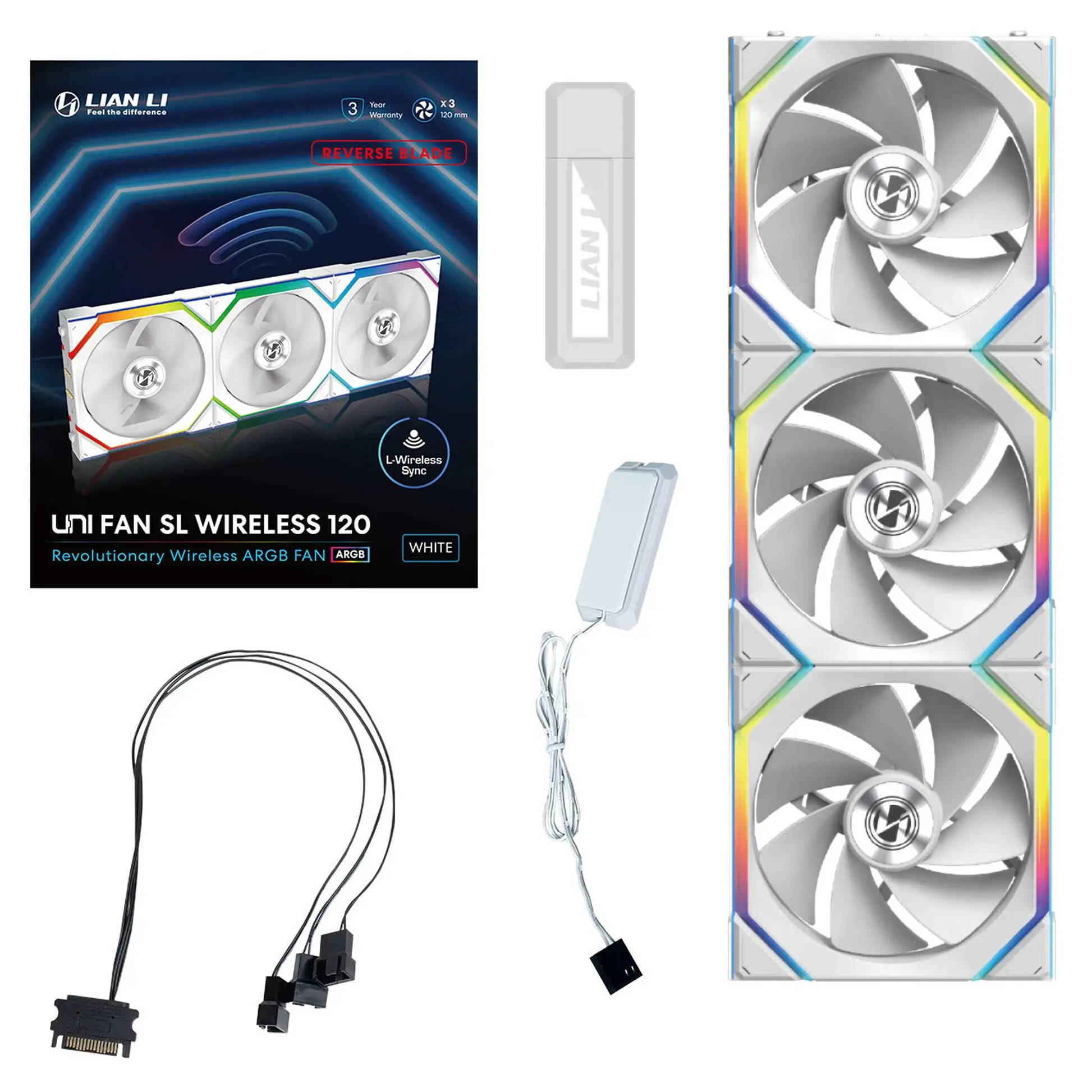 Вентилатори 3бр Lian Li UNI FAN SL Wireless ARGB PWM Reverse Blade - 120 mm Бели + Контролер - image 10