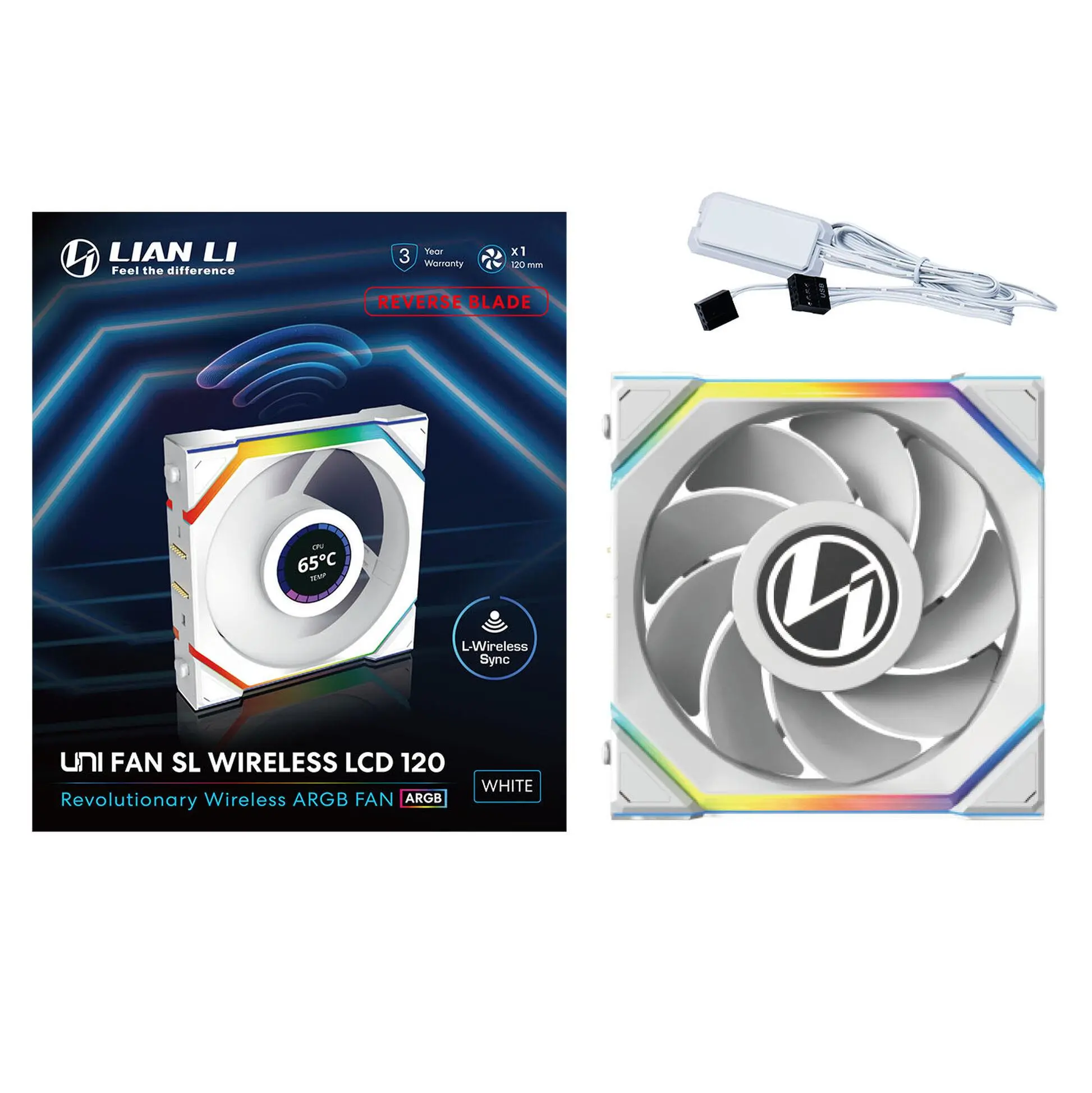 Ventilator Lian Li UNI FAN SL Wireless LCD Reverse Blade ARGB PWM - 120 mm Alb - image 6