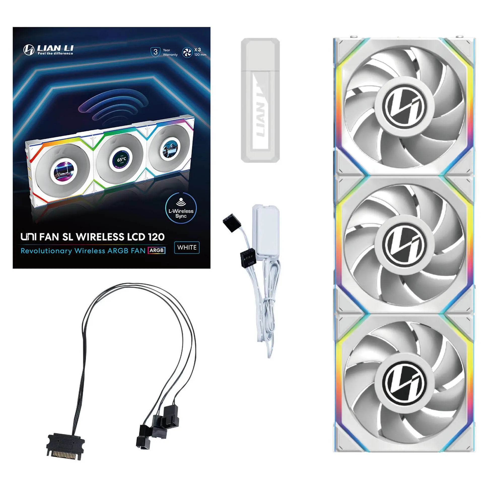 Вентилатори 3бр Lian Li UNI FAN SL Wireless LCD ARGB PWM - 120 mm Бели - image 10