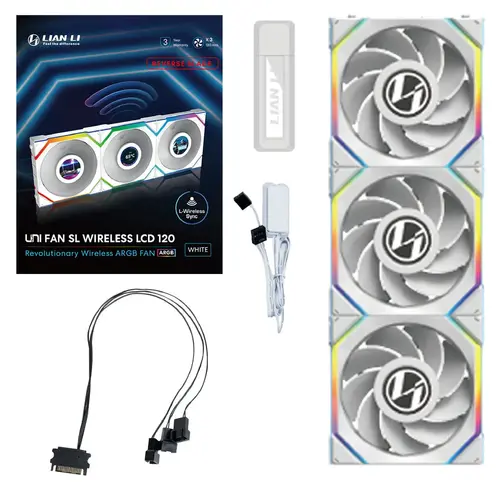 Вентилатори 3бр Lian Li UNI FAN SL Wireless LCD Reverse Blade ARGB PWM - 120 mm Бели - image 10
