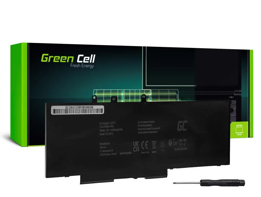 Батерия за лаптоп DELL Latitude 5280 5290 5480 5490 5491 5495 5580 5590 5591 Precision 3520 3530 93FTF GJKNX 7,6V 6200mAh GREEN CELL