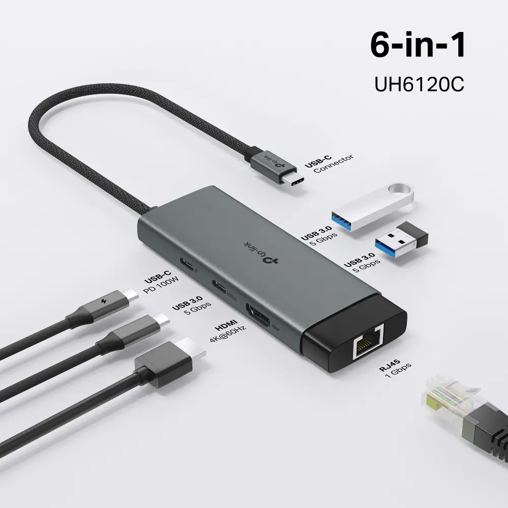 Хъб TP-LINK UH6120C, USB Type-C 6 в 1, 1 порт HDMI 4К - image 3