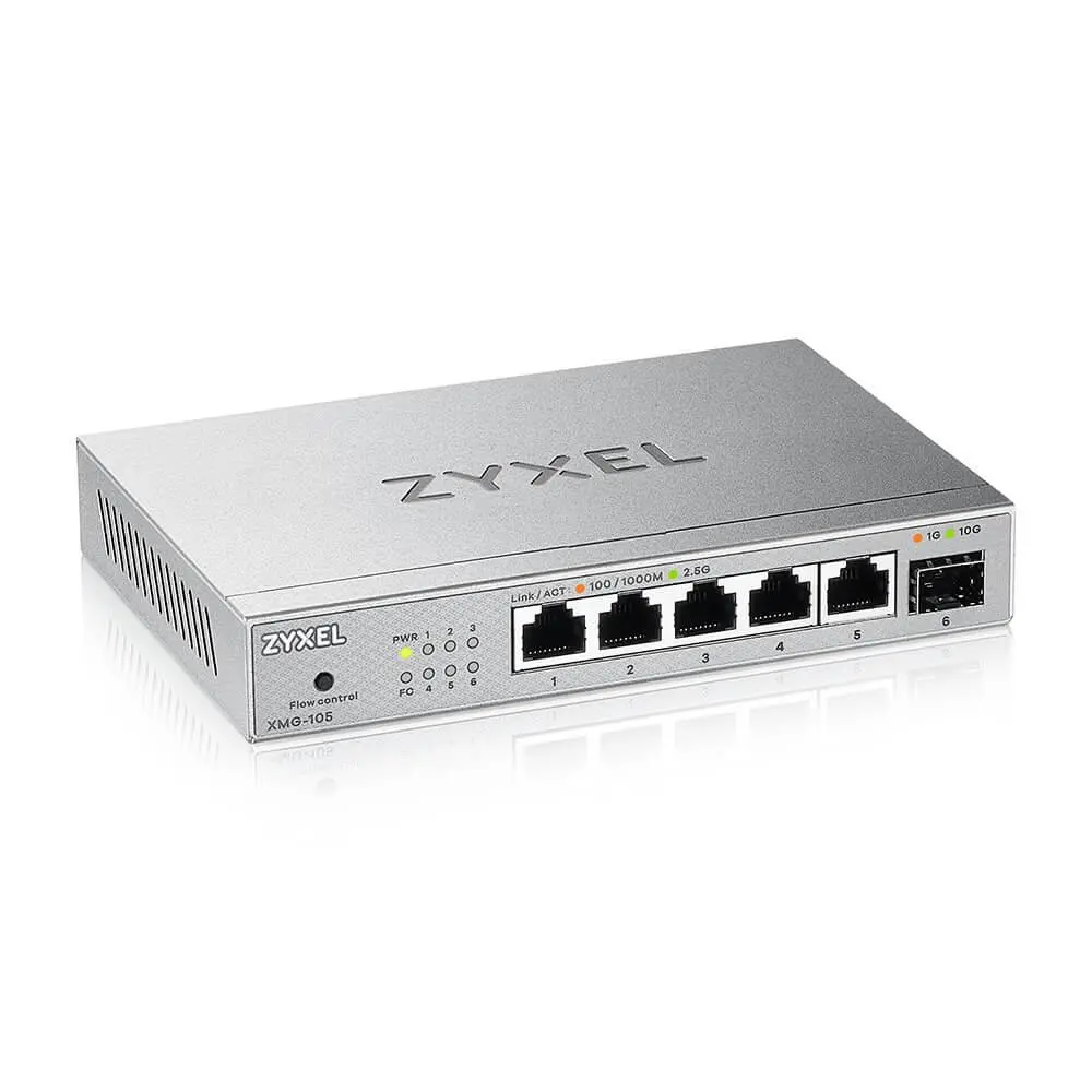 Комутатор, ZyXEL XMG-105 5 Ports 2,5G + 1 SFP+ MultiGig unmanaged Desktop Switch