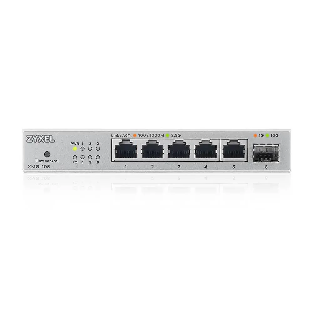Комутатор, ZyXEL XMG-105 5 Ports 2,5G + 1 SFP+ MultiGig unmanaged Desktop Switch - image 1