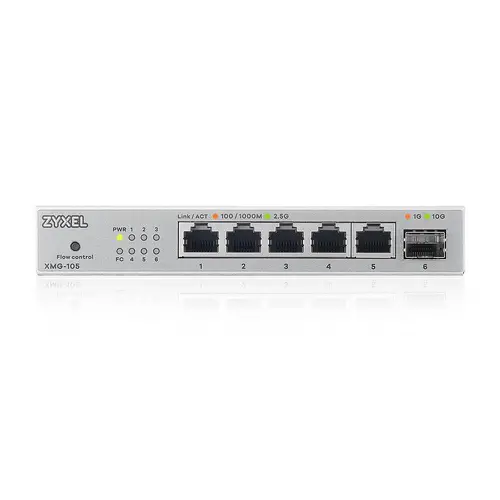 Комутатор, ZyXEL XMG-105 5 Ports 2,5G + 1 SFP+ MultiGig unmanaged Desktop Switch - image 1