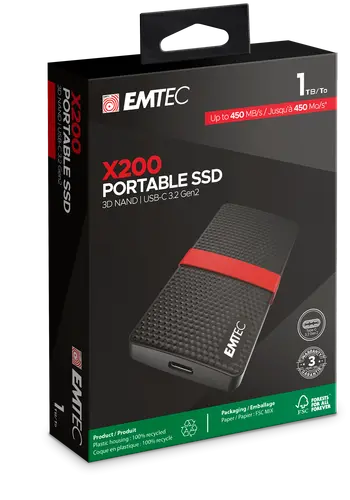 Disc extern, EMTEC EXT SSD X200 1T /USB-C - 1