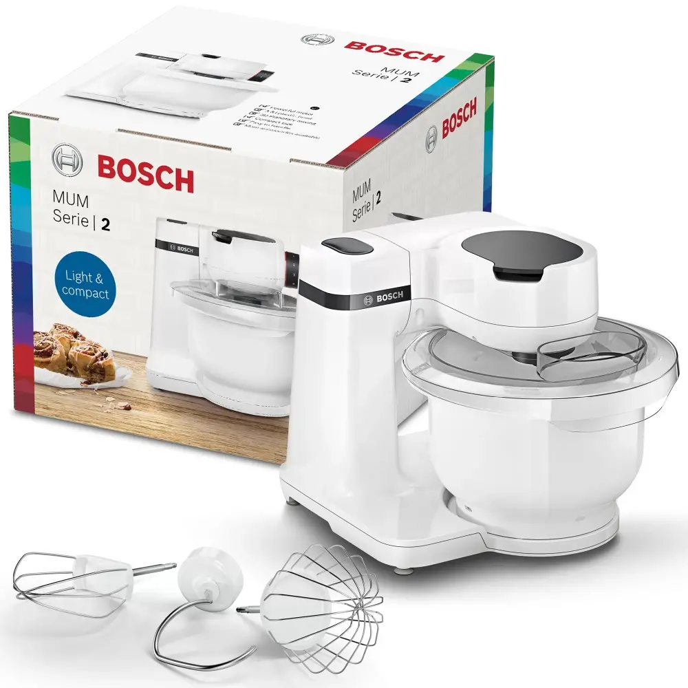Кухненски робот, Bosch MUMS2AW00 Kitchen machine, MUM Serie 2, 700 W, 4 speeds, 3.8l plastic mixing bowl, White - image 1