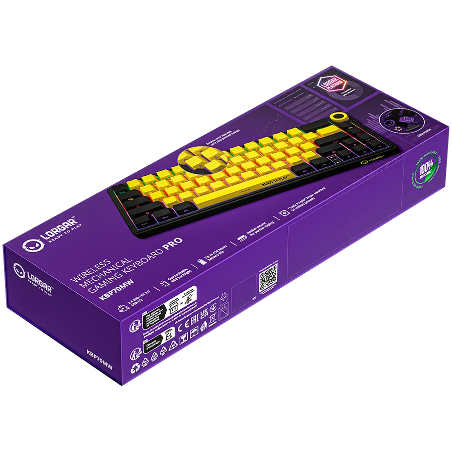 LORGAR KBP70MW, Wireless 65% Mechanical Gaming Keyboard Pro, Black/yellow, EN layout - image 9