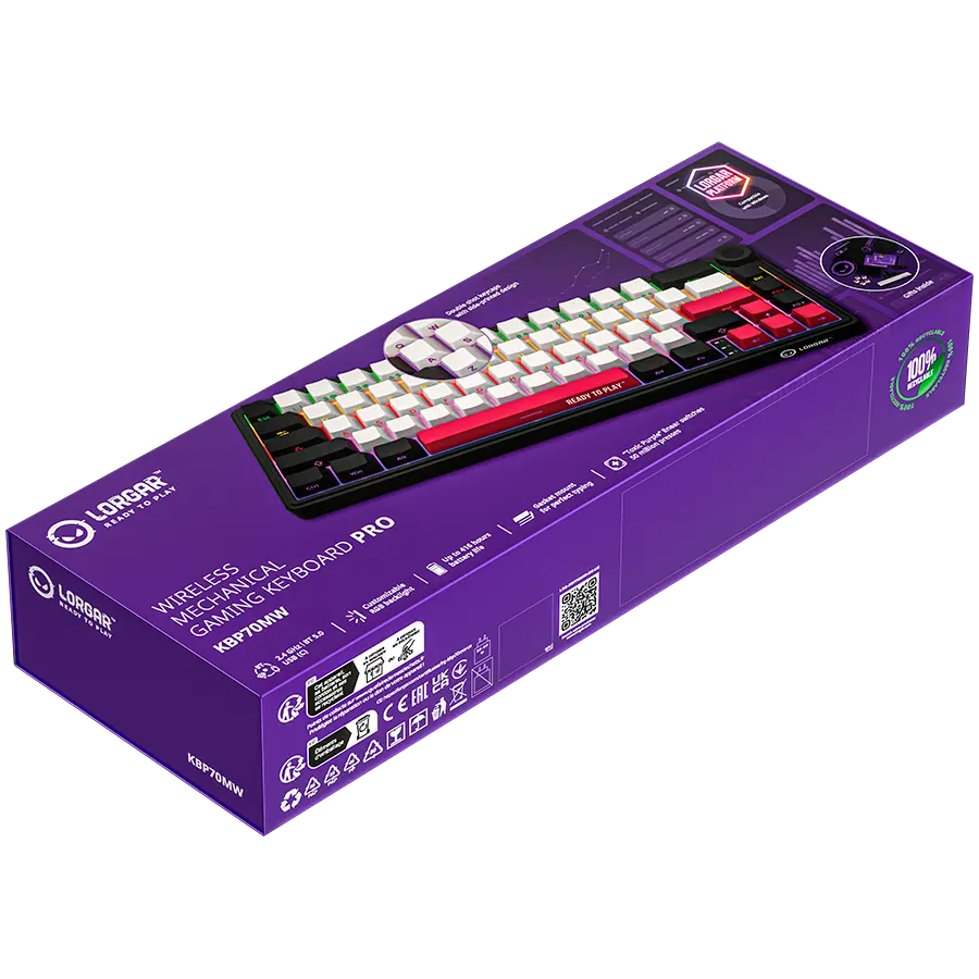 LORGAR KBP70MW, Wireless 65% Mechanical Gaming Keyboard Pro, Black/red, EN layout - image 9