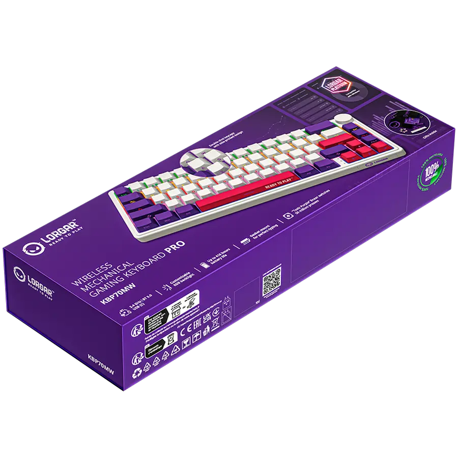 LORGAR KBP70MW, Wireless 65% Mechanical Gaming Keyboard Pro, White, EN layout - image 9