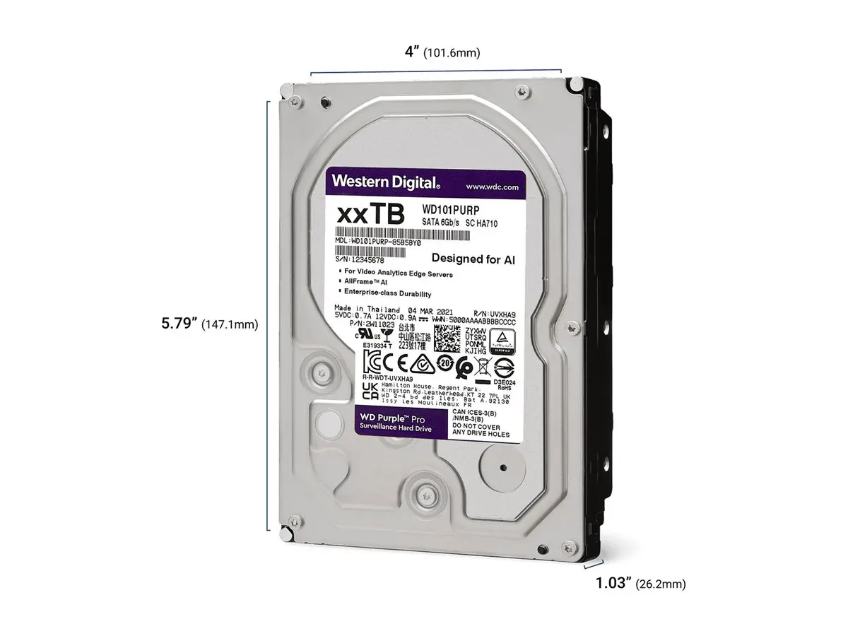 WD Purple Pro 10TB SATA 6Gb/s HDD 3.5inch internal 7200Rpm 256MB Cache 24x7 Bulk - image 1