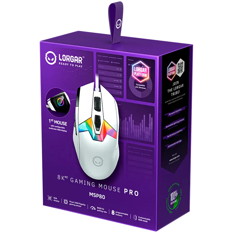 LORGAR MSP80, 8000 Hz Gaming Mouse Pro, White - image 7