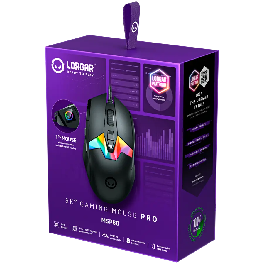 LORGAR MSP80, 8000 Hz Gaming Mouse Pro, Black - image 7