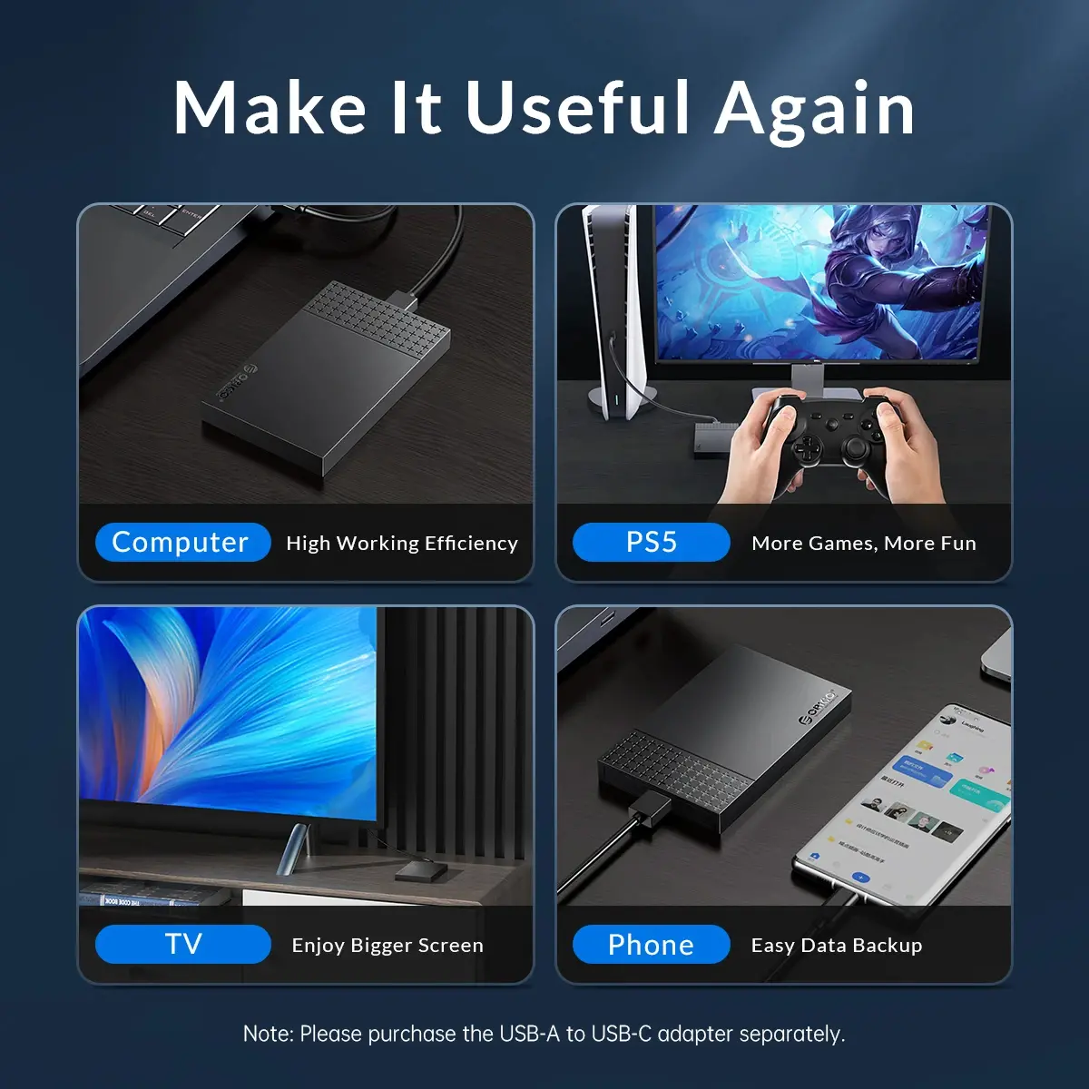 Orico външна кутия за диск Storage - Case - 2.5 inch USB3.0 Black - 2526U3-V1-BK - image 5