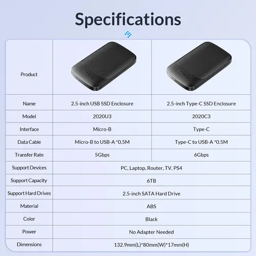 Orico carcasă pentru disc Storage - Case - 2.5 inch USB-C - 2020C3-V1-BK - 17