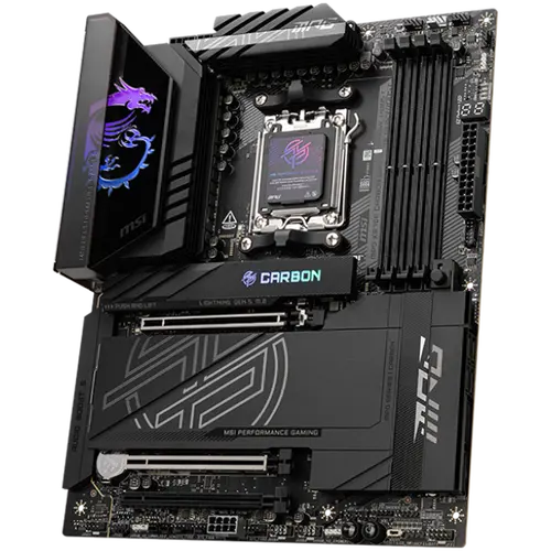 MSI MPG X870E CARBON WIFI, ATX, Socket AM5, 4x DDR5 Dual Channel DDR5 up to 8400(OC)MHz, 3x PCIe 3.0 x16 slot, 4x M.2 slot, 9x USB 10Gbps, 2x 10Gbps Type-C, 2x 40Gbps Type-C, HDMI, 7.1 HD Audio, 2.5+5G LAN, WiFI 7, BT, 3Y - image 2