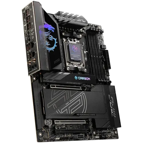 MSI MPG X870E CARBON WIFI, ATX, Socket AM5, 4x DDR5 Dual Channel DDR5 up to 8400(OC)MHz, 3x PCIe 3.0 x16 slot, 4x M.2 slot, 9x USB 10Gbps, 2x 10Gbps Type-C, 2x 40Gbps Type-C, HDMI, 7.1 HD Audio, 2.5+5G LAN, WiFI 7, BT, 3Y - image 3