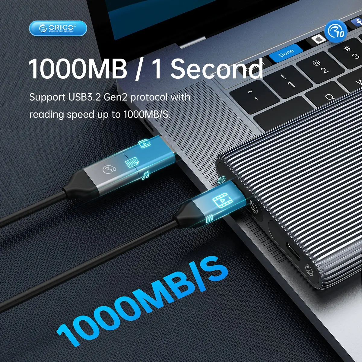 Orico външна кутия за диск Storage - Case - M.2 NVMe Dual-Bay - USB-C 10Gbps, Aluminium - AM2C3-2N-GY - image 9