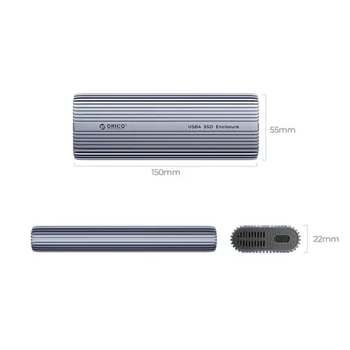 Orico външна кутия за диск Storage - Case - M.2 NVMe M key - USB-C/A, 40Gbps, Built-in Air Cooling, Aluminium - ACOM2-U4-GY - image 2