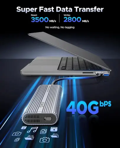 Orico външна кутия за диск Storage - Case - M.2 NVMe M key - USB-C/A, 40Gbps, Built-in Air Cooling, Aluminium - ACOM2-U4-GY - image 5