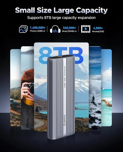 Orico външна кутия за диск Storage - Case - M.2 NVMe M key - USB-C/A, 40Gbps, Built-in Air Cooling, Aluminium - ACOM2-U4-GY - image 6